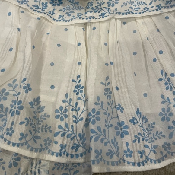 LoveShackFancy Ruffle Mini Skirt Ivory Blue Floral Size Medium - Picture 7 of 11